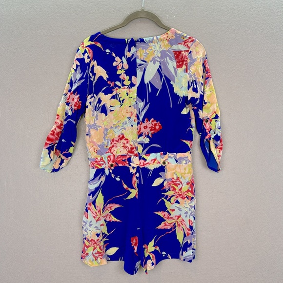 Yumi Kim - women’s 100% silk Liz Romper blue zean floral print 3/4 sleeve SZ XS - Picture 6 of 8